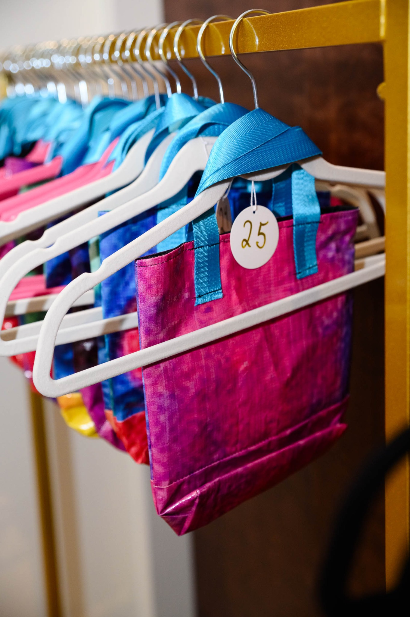 Colorful St. Mark Vintage tote bags made from repurposed ArtPop billboard vinyl